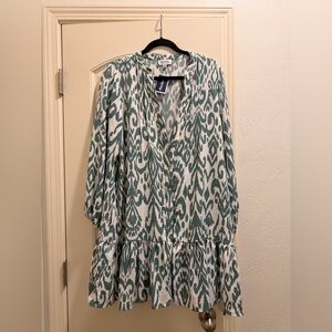 Tahari Green and White Midi Dress